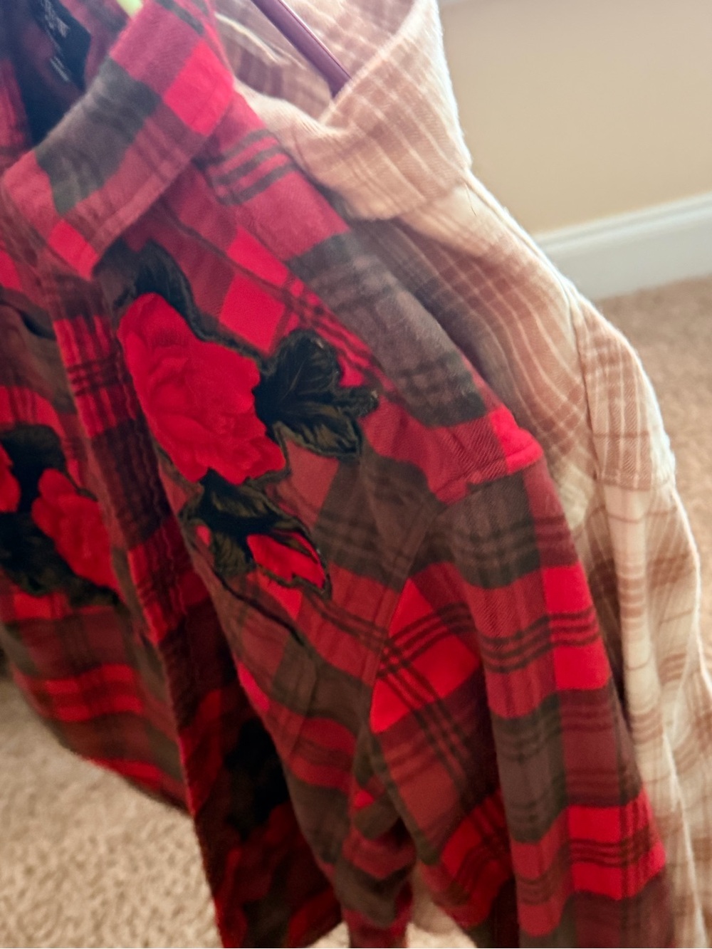 Red Plaid Rose Embroidered Decorative Throw